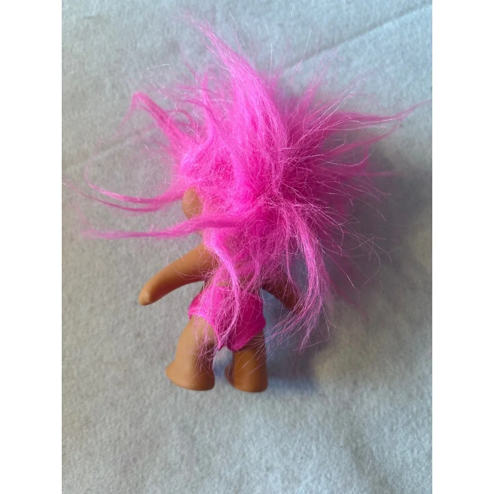 Vintage 1991 T N T Troll Doll Pink Fuzzy Hair Blue Eyes Tank Top Collectible Toy
